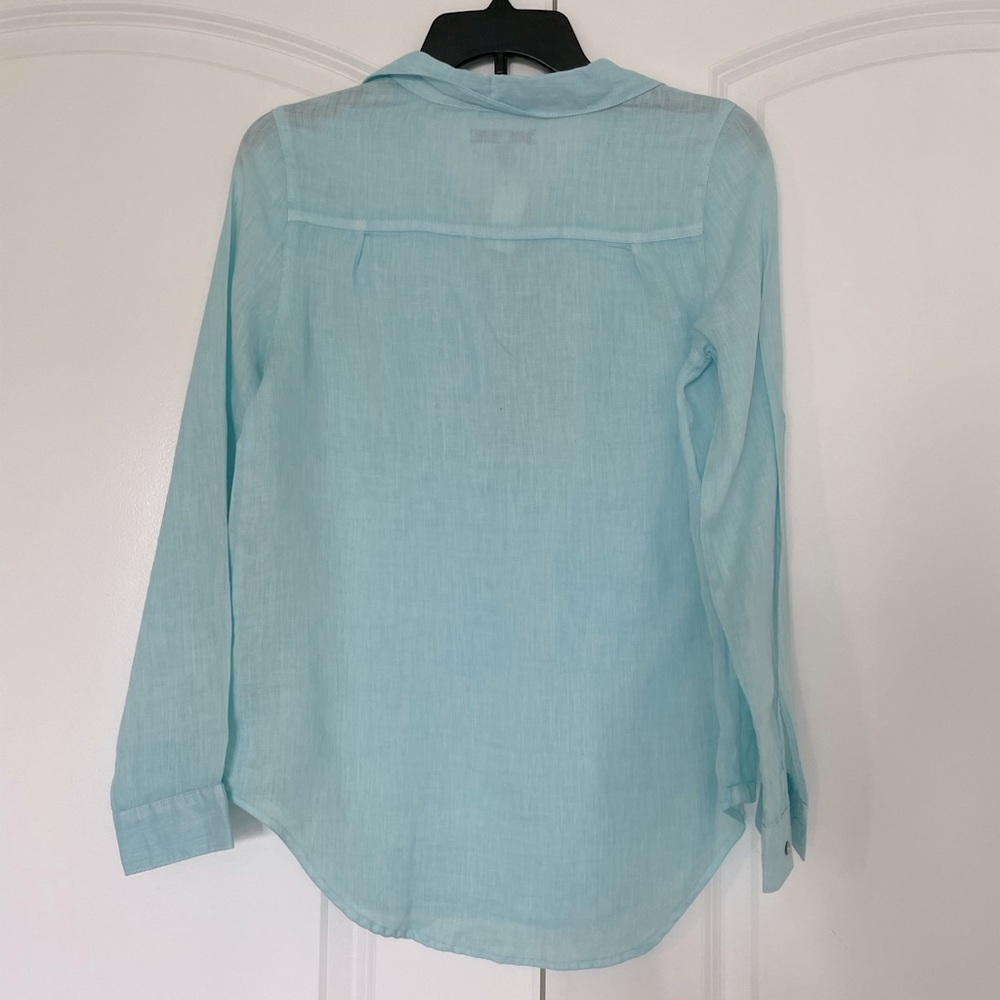 Project Brand 100% Blue Linen Half Button Shirt XS - Picture 9 of 11